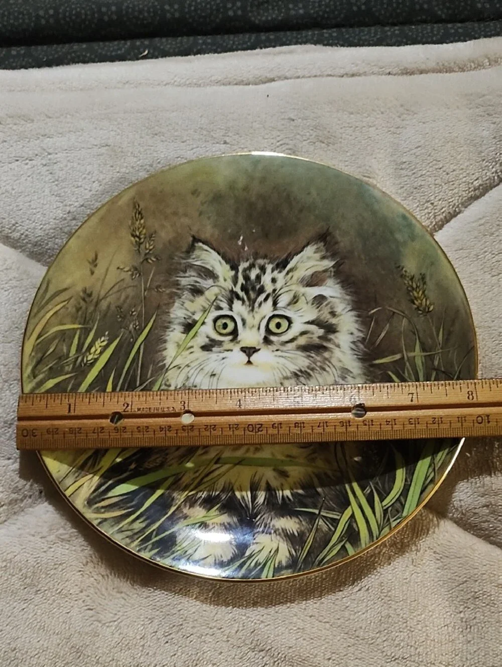 1985 Royal Worcester Green and Cream Kitten Decorative Plate